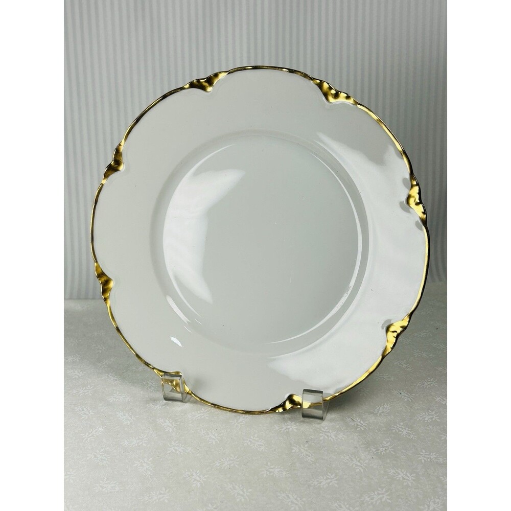 Thomas Germany Porcelain Dinner Plate Gold Trim White ~8" Round